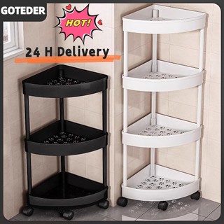 GOTEDER Bathroom Organizer Rack Bathroom Corner Shelf With Wheel Bathroom Toiletries Kitchen Storage