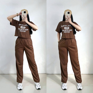 Croptop Terno Pants Set Waffle Printed Small-Plus Size | DA&ABOUT THE FIT HLDY