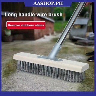 floor scrub wire brush with wood long handle for cleaning bathroom garden moss stainless steel brush