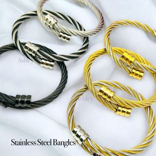 Stainless steel Twisted Gold Twotone White Black Bangles Men Women Adult Adjustable Bangle