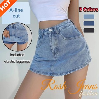 Women Korean High Waist A-line Denim Skort Anti-exposure Inner Short | Casual Slim Jean Skirt