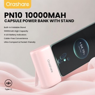 Orashare PN10 10000mAh Mini Powerbank Built-in Light ning/Type-C Portable Charger Port With Stand