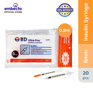 BD Ultra Fine 6mm Insulin Syringe 0.5ml/cc (20 pcs pack) 31G Value Pack - For insulin injection