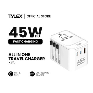 TYLEX XE15 Universal Power Adapter International All In One Worldwide Plug Fast Charger 45W