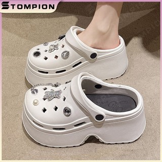 STOMPION Wedge Sandals For Women Thick Sole Korean Slippers Beach Fashion Lightweight 9cm EVA