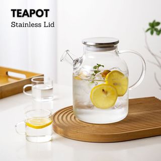 LOCAUPIN Stovetop Safe Borosilicate Glass Tea Pot Stainless Lid Kettle Hot Cold Beverage