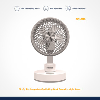 Firefly Rechargeable Oscillating Desk Fan with Night Lamp