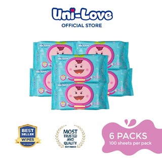 UniLove Unscented Baby Wipes 100's Pack of 6 - Hypoallergenic | 99% Water