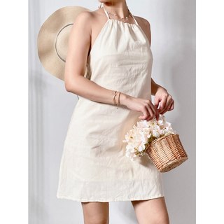 Calliah Sun-Kissed Halter Neck Mini Backless Dress - Casual Lingerie Basic Sleeveless Womenswear