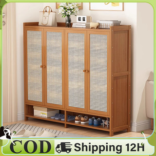 WoodLand Shoe Cabinet Bamboo With Rattan Door Wooden Breathable Shoe Rack Storage Organizer
