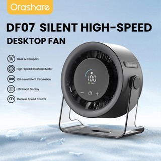 Orashare DF07 Small High Speed Desk Fan 100 Speed Wind Cooling Silent 3000mAh Rechargeable Table Fan