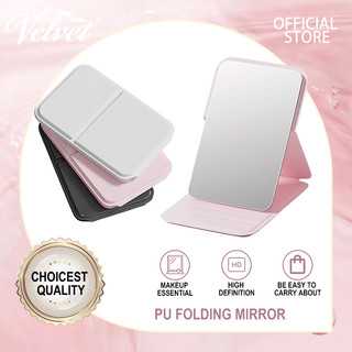 Foldable Mini Makeup Mirror Portable PU Leather Student Dormitory Desktop Standing Cosmetic Mirror