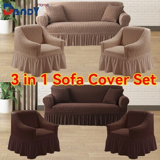 Sofa cover 3-piece set with foam gauze skirt fully wrapped elastic Seersucker sofa seat cover