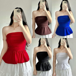 AALIYAH KOREAN Cotton Peplum Tube Top