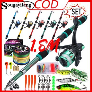 Sougayilang Full Set 1.8m Telescopic Fishing Rod Glass Fiber6 Sections Fishing Reel Line Accessories
