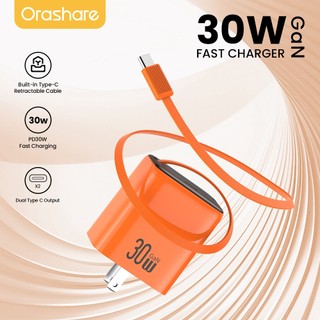 Orashare CR30 30W USB-C Fast Wall Charger with Built-in Type-C Cable GaN Wall Charger for iP 17