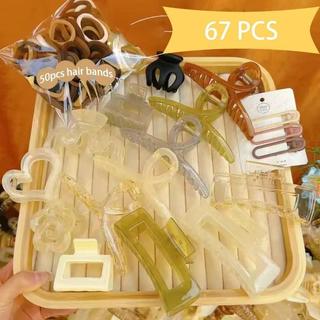 67pcs/set Korean Hair Clip For Women Hair Tie Stretch Rubber Hairband Hair Claw Set Hair Accessories
