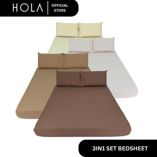 HOLA Bedsheet | Plain Cotton | Full Garter Fitted Sheet + 2 Overlap Pillowcase - Brown Colors