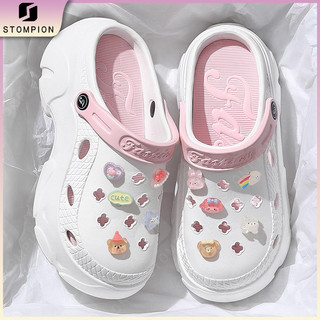 STOMPION Korean  Sandals For Women Platform Classic Clog With Jibbizt Fashion Beach Slippers