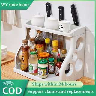 Double Layer Kitchen Rack Organizer Seasoning Shelf 2 layer Floor Knives Holder Condiments Organizer