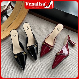 Venalisa Women's high heel sandals slippers leather Pointed Cone 3 inches Office work banquet Partie