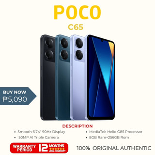 POCO C65 Smartphone 8+256GB 50MP AI Triple Camera Smooth 6.74" 90Hz Display Massive 5000mAh Battery