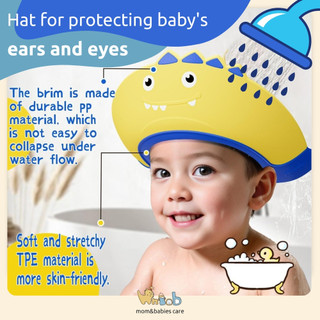 Hntob 6M-6Y Baby Shower Cap Shampoo Bathing Waterproof Hat Ear Eyes Protector Adjustable
