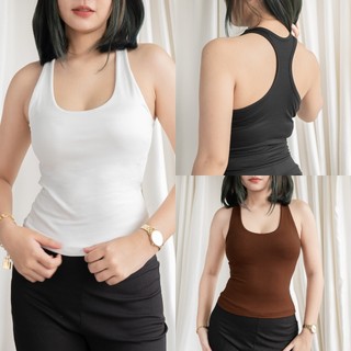 Buy 1 Take 2=3 KILY.PH Basic Solid Top Double Lining Racerback Slim-Fit Scoop Neck Plain Tops 6A0328