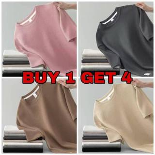 BUY 1GET 4=4PCS Waffle Basic Unisex Shirt Oversize Tshirt Clothes Menswear Top Streetwear Round Neck