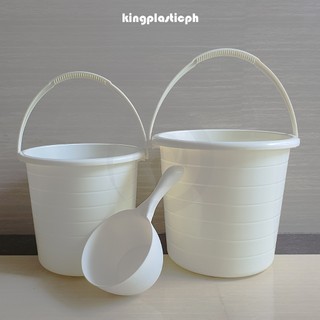 Heavy Duty White & Mocha Pail / Timba and Dipper /  Tabo