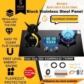 9KW Double furnace tempered Black stainless steel  gas stove flip type gas stove, built-in timed