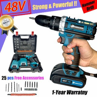 Electric Hammer Drill Driver 48V Cordless Impact Drill Screwdriver Rechargeable Hand Drill Power Kit