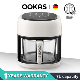 OOKAS Air Fryer 7L Visual Glass Digital Touch Screen Smokeless Fully Automatic Non Stick Pan