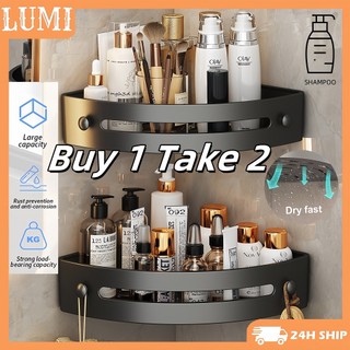 Upgrade Bathroom Corner Shelf Punch-free Wall Mounted Triangle Storage Rack With Hooks