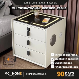 MC&HOME 3 Layer Bedside Table Lighting Locker with Wireless Charging Bluetooth Speaker USB charging