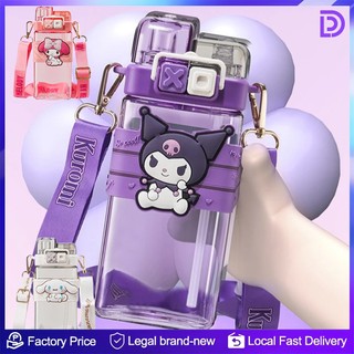 580ml 2 IN 1 Sanrio Kuromi Water Bottle For Kids With Sling Cinamonroll Melody Tumbler Straw Cup