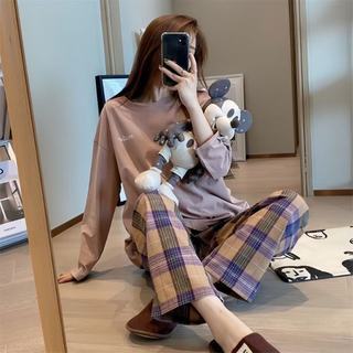 UFMY Fashion Korean Cotton Pajama Long Sleeve With Long Pants Cotton Sleepwear Women NightWear #1