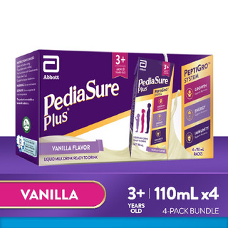 Pediasure Plus 3+ Vanilla 110ml x4 for Kids Above 3 Years Old Ready to Drink Milk