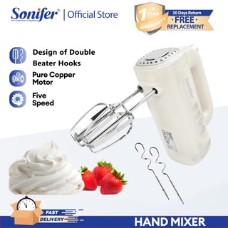 Sonifer Electric Hand Mixer Portable 5 Speed with push eject Professional Baking Household Mixer
