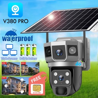 V380 Three Lens 4G SIM Solar CCTV Camera Outdoor Waterproof Auto Tracking No Lighting Required