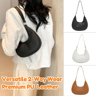 Minimalist Baguette Bag 2-Way Wear Handheld & Shoulder PU Leather Half Moon Bag Women Commuting Bag