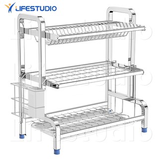 Life Dish Rack 304 Stainless Steel Dish Drying Rack for Kitchen Counter with Utensil Holder Cutting