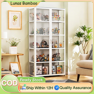 Lunas Display Cabinet 4/5 Layers Acrylic Bamboo Three Sided Transparency For Living Room Display