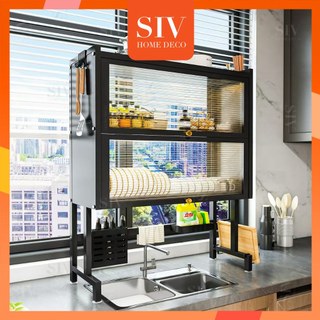SIV Over-The-Sink Dish Cabinet Dish Rack With Cover Dish Drainer Kitchen Plate Drying Organizer
