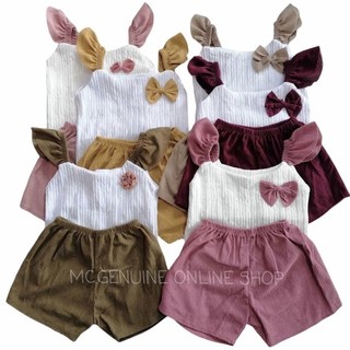 3Pairs/1Pair Barcrepe Top with Corduroy Short Terno for Girls 0-1 and  Year Old - Kids Fashion