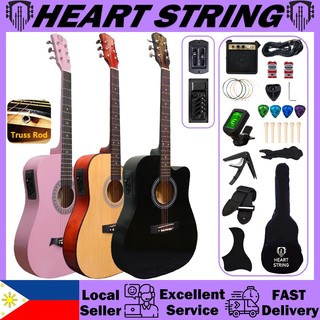 Heart String Acoustic Electric Guitar Set Beginner Low Action Guitar with Equalizer Pickup Truss Rod