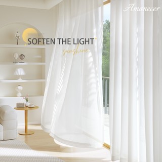 Nicedays Curtain Solid Color White Sheer Curtain for Window Living Room with Ring Sheer Lace Yarn