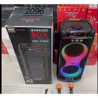 BTS-2096 Dual 10inch Outdoor Portable Colorful Light Loud Speakers Stereo Bt Speaker Outdoor w/ Mic