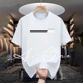 A.One Men's Casual round Neck T-shirt Printed with Paris Letter Pattern Summer Short-Sleeved Top