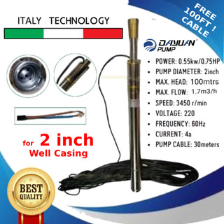 ITALY DEEPWELL 2'' Dayuan Submersible Pump Screw Pump 0.75hp 2QGDA550 HEAVY DUTY ITALY